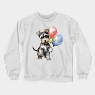 Miniature Schnauzer Dog Holding Balloons Crewneck Sweatshirt